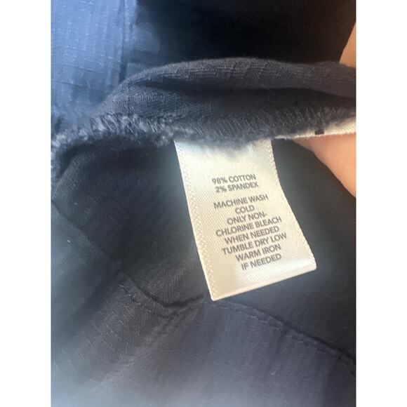 Loft Navy Jacket Elbow Length Sleeve Button Down Jacket with Waist Belt - Picture 4 of 8